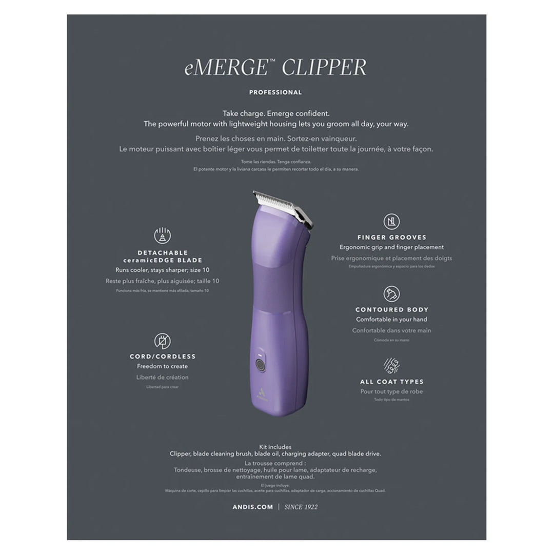 ANDIS EMERGE CLIPPER CORDLESS + FREE #7 CERAMICEDGE BLADE